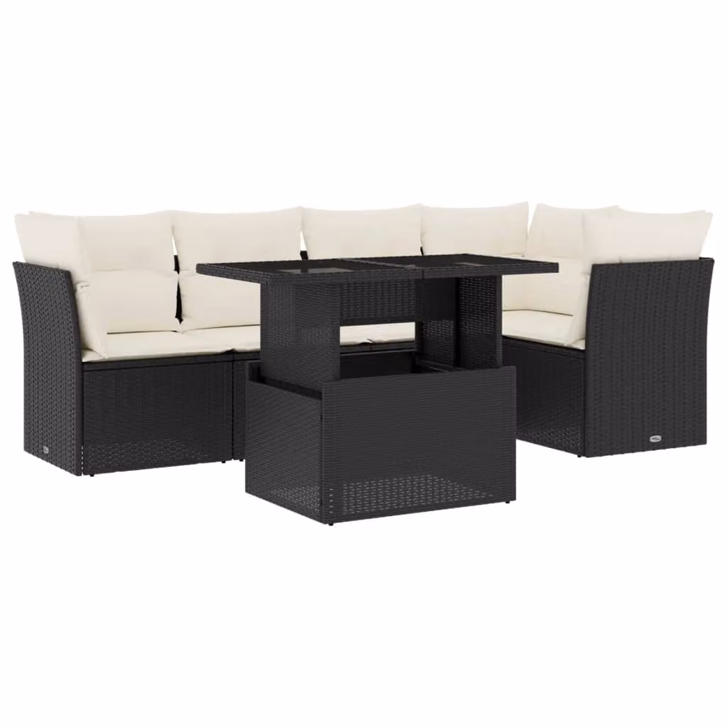 Set Divano da Giardino 6 pz con Cuscini Nero in Polyrattan