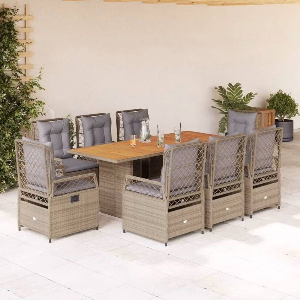 Maison Exclusive - Set da pranzo da giardino 9 pezzi con cuscini in polyrattan beige