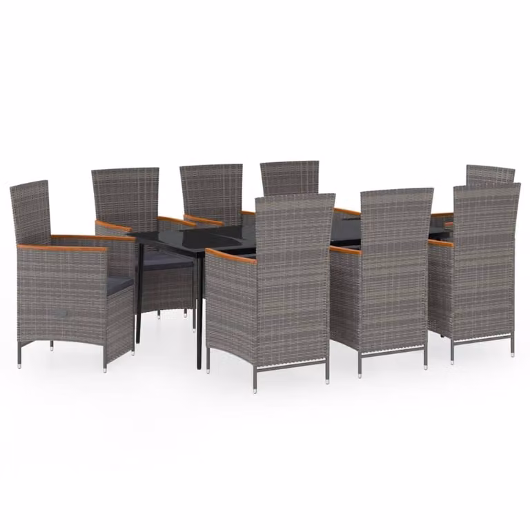 Set da Pranzo da Giardino 9 pz con Cuscini Grigio