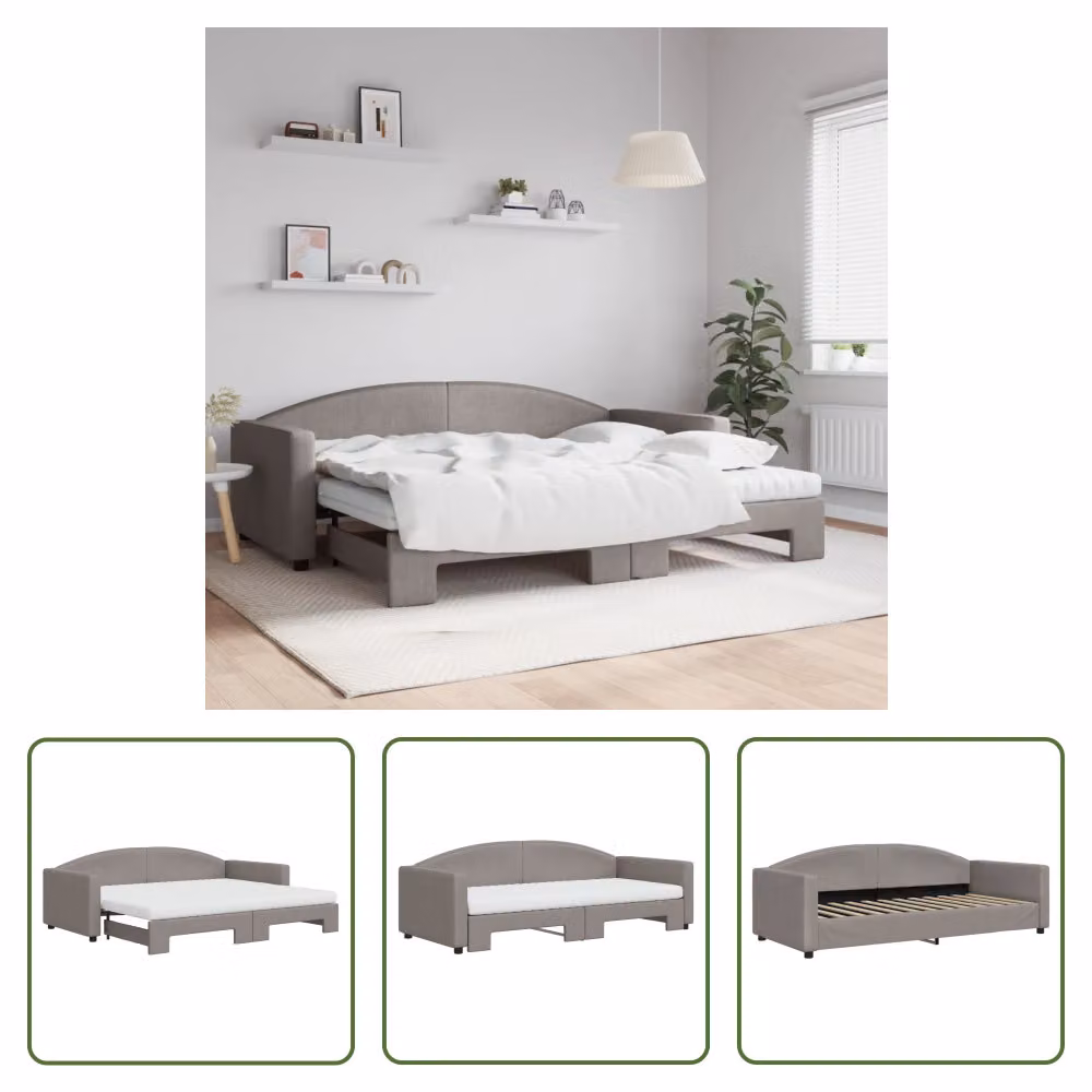 The Living Store Lettino allungabile con materassi Taupe 90x200 cm in tessuto