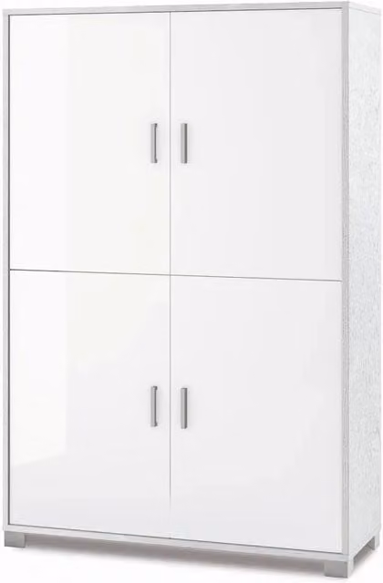 Armadio mobile 4 ante 107x41x162H cm in kit di montaggio colore Bianco fiammato e Bianco lucido