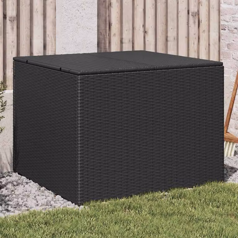 Contenitore da giardino vidaXL in polyrattan nero con coperchio rimovibile da 291L