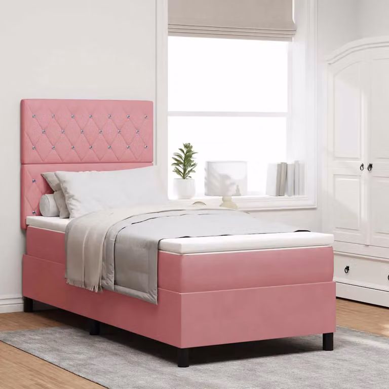 Letto a molle con materasso vidaXL in velluto rosa L/P: 100 x 200 cm
