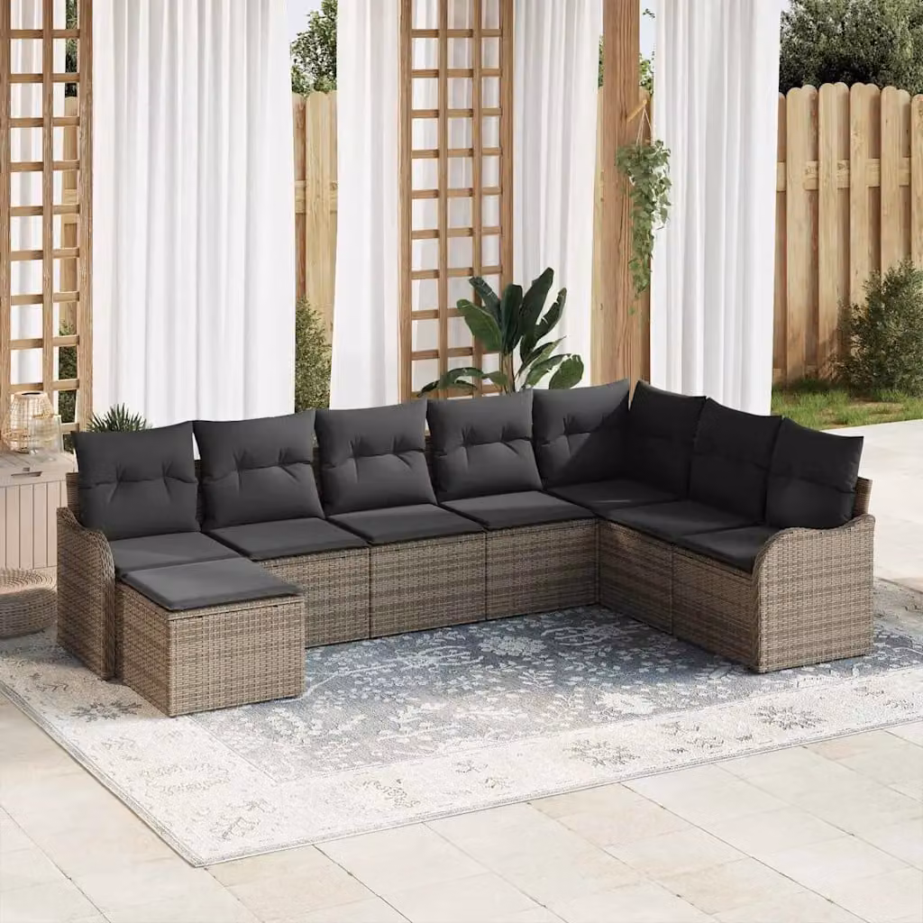 Set Divano da Giardino a L vidaXL 8 pz Grigio in Polyrattan con Cuscini e Ottoman – 1