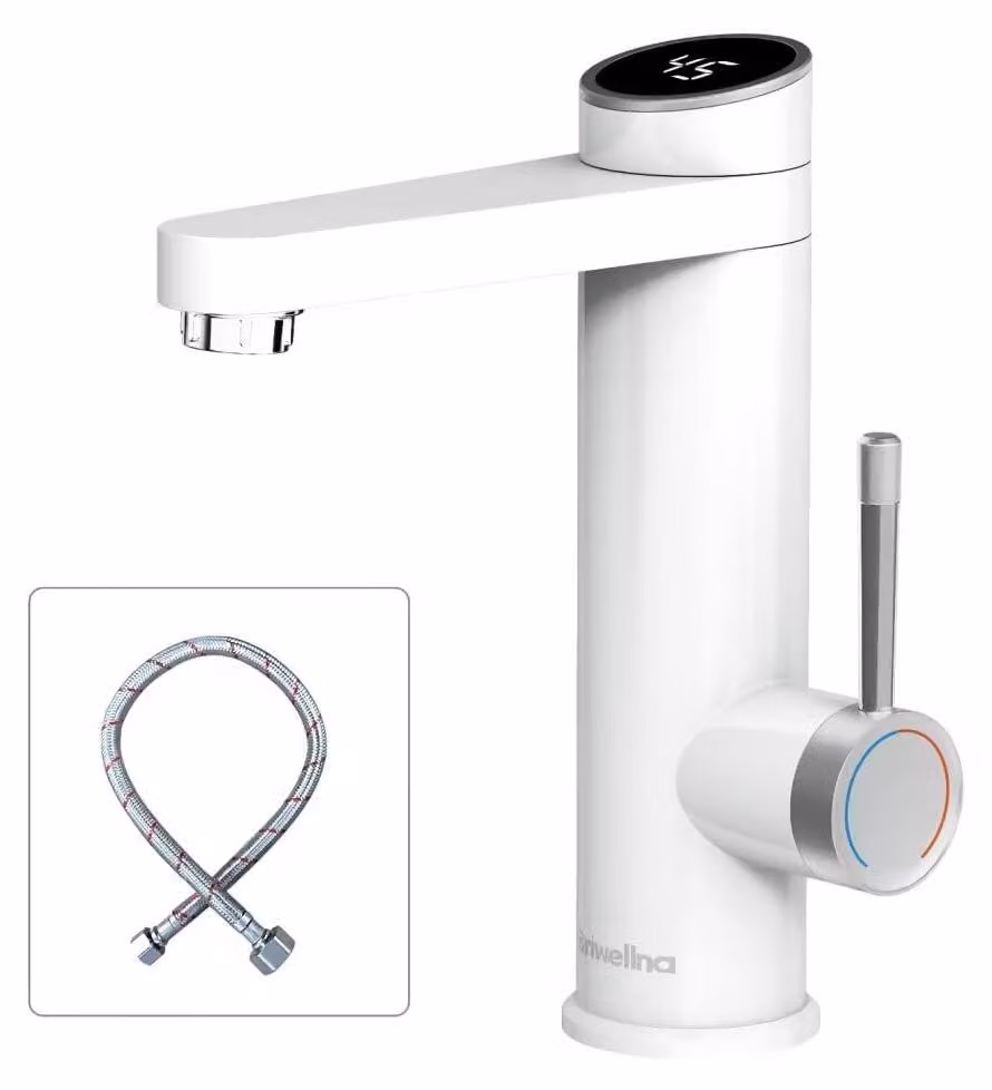 Rubinetto digitale per acqua calda, 220V, 3500W, 850 ml/min, girevole a 120°, bianco