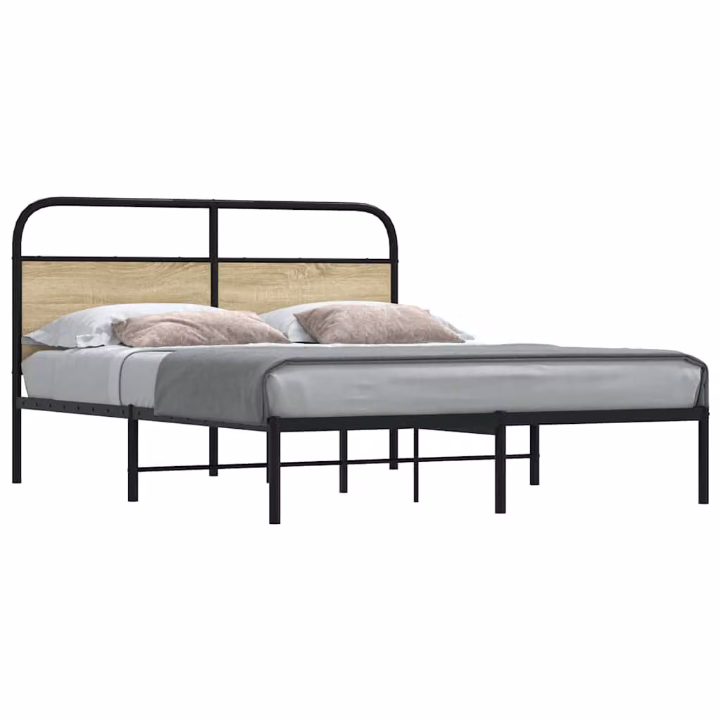 vidaXL Giroletto senza materasso in Rovere Sonoma e metallo, L/P/H: 200 x 150 x 35 cm