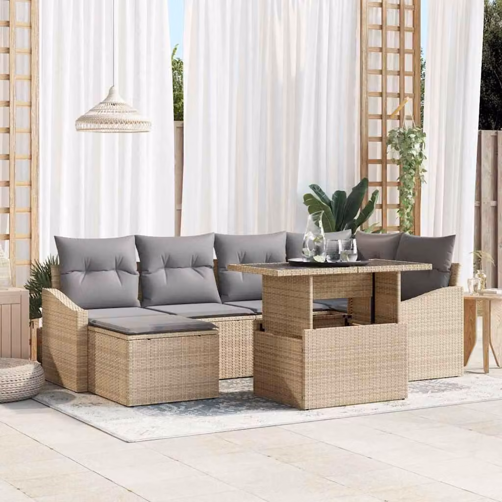 Maison Exclusive - Set da giardino composto da 7 pezzi. Divano e poltrone in rattan sintetico, color beige e grigio chiaro