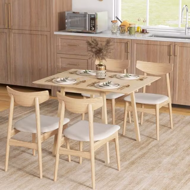 Tavolo da pranzo pieghevole ULEVR 110x86x75 cm in legno naturale, con due alette per 2-4 persone