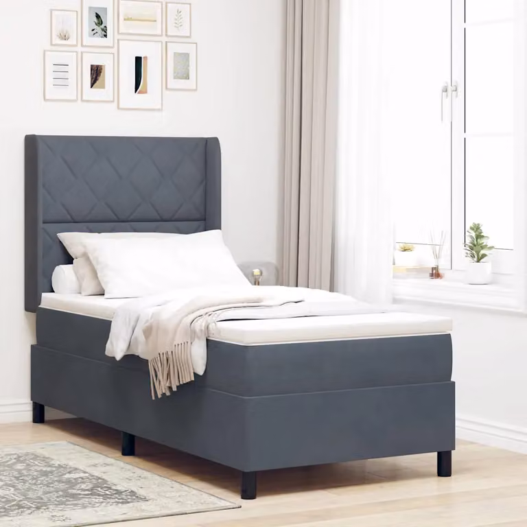 Letto a molle con strisce LED vidaXL in velluto grigio, L 100 x P 200 cm