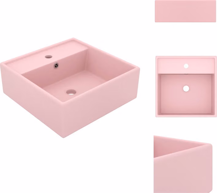 vidaXL Lavabo con troppopieno quadrato rosa opaco 41x41 cm - Lavabo da bagno