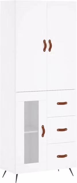 Credenza moderna bianca in legno multistrato per sala da pranzo L: 69,5 cm, P: 34 cm, H: 180 cm