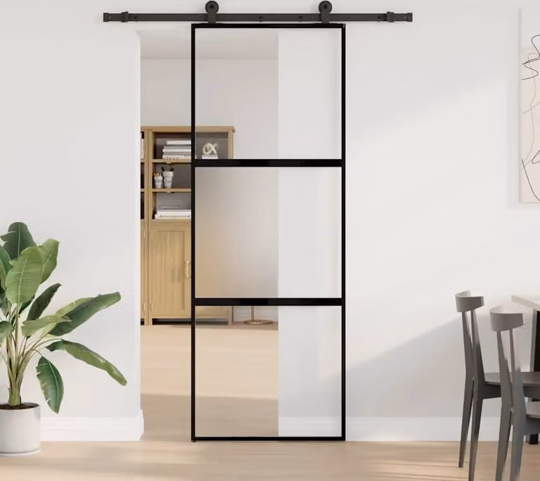 Porta Scorrevole Ferramenta 76x205 cm Vetro Temperato Alluminio