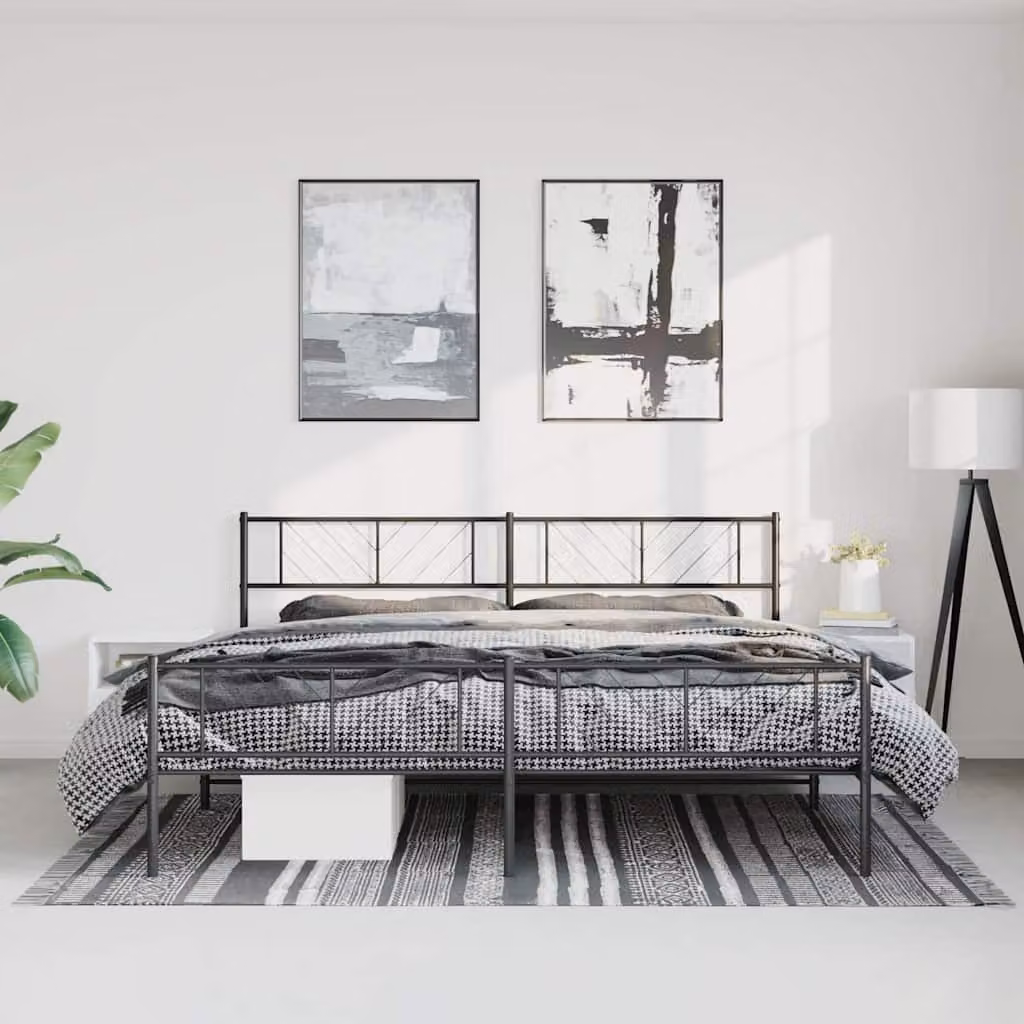 vidaXL Giroletto con Testiera e Pediera in Metallo Nero L: 187 cm, P: 140 cm, H: 90 cm