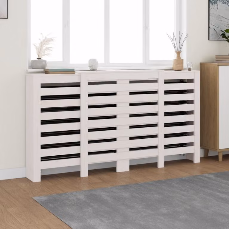 The Living Store Rivestimento per radiatori bianco 210x21x85 cm in legno di pino massiccio