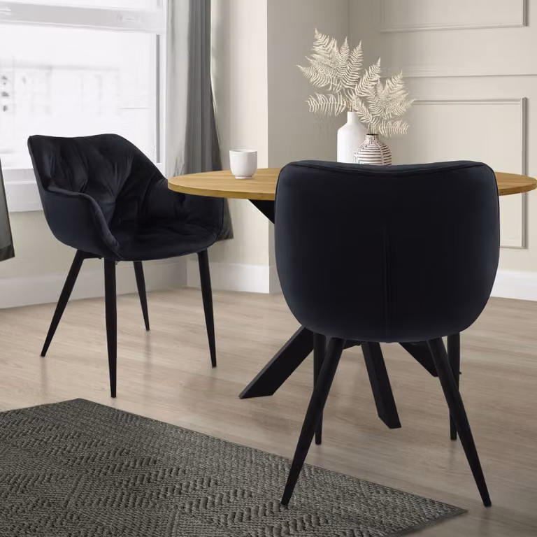 ML-Design set di 2 sedie da pranzo con schienale, nero, in velluto