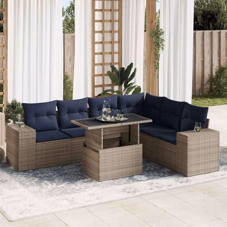 Maison Exclusive - Set Divani Giardino 7 pz con Cuscini Polyrattan Grigio Acacia