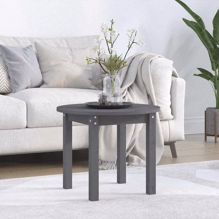 vidaXL Tavolino da Salotto Rotondo in Legno di Pino Grigio L: 55 cm, P: 45 cm
