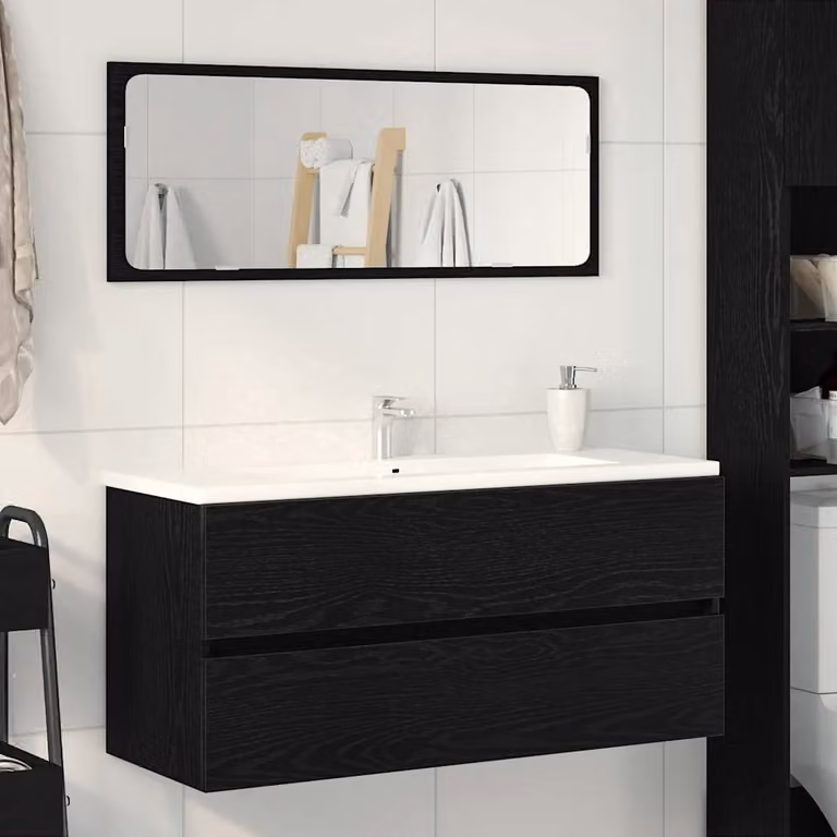 Mobile Lavabo Moderno vidaXL in Rovere Nero e Legno Multistrato, L 100 x P 38,5 x H 45 cm