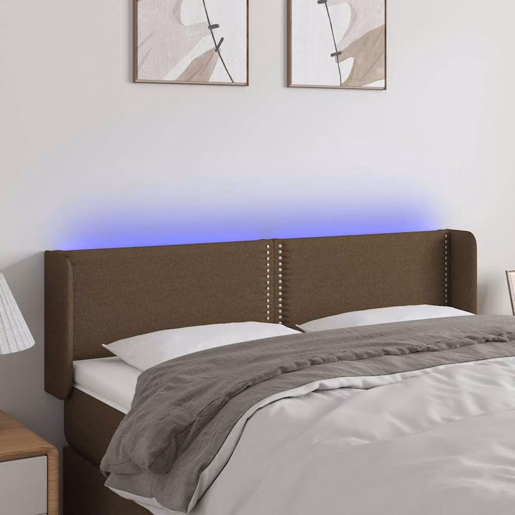 Testiera con LED e porta di ricarica USB vidaXL in tessuto marrone scuro L: 147 cm, P: 16 cm, H: 78-88 cm