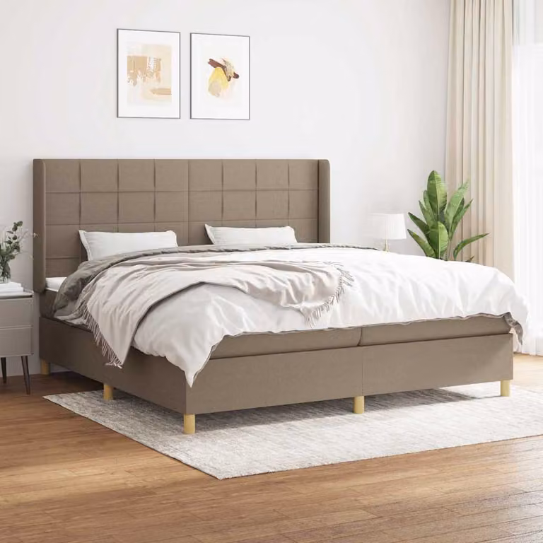 vidaXL Giroletto a Molle Ibrido con Materasso in Tessuto Beige e Bianco, L/P: 200 x 200 cm