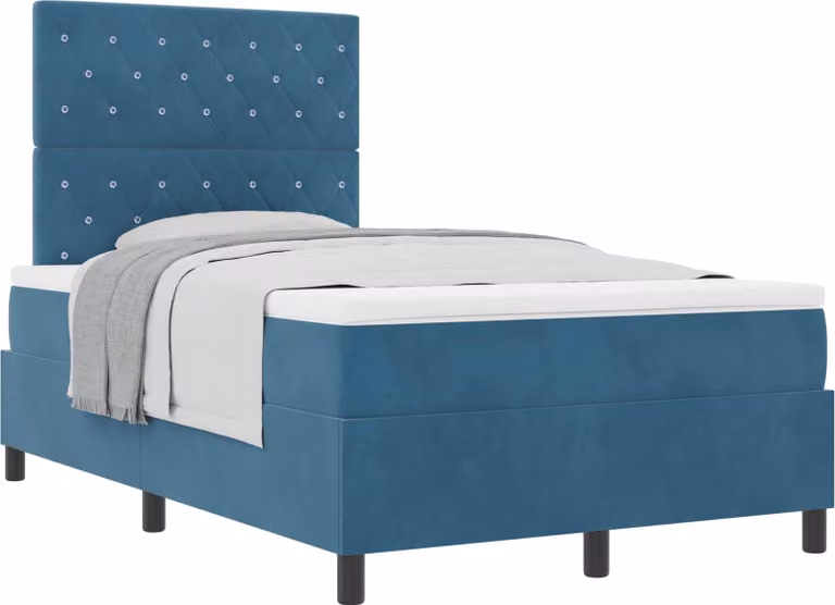 Letto a molle con materasso Blu Scuro 120 x 200 cm Velluto