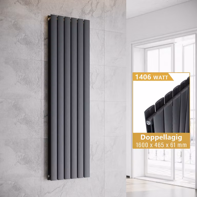 SONNI Radiatore verticale di design a pannelli, a doppio strato, antracite, 1600×465 mm, senza resistenza