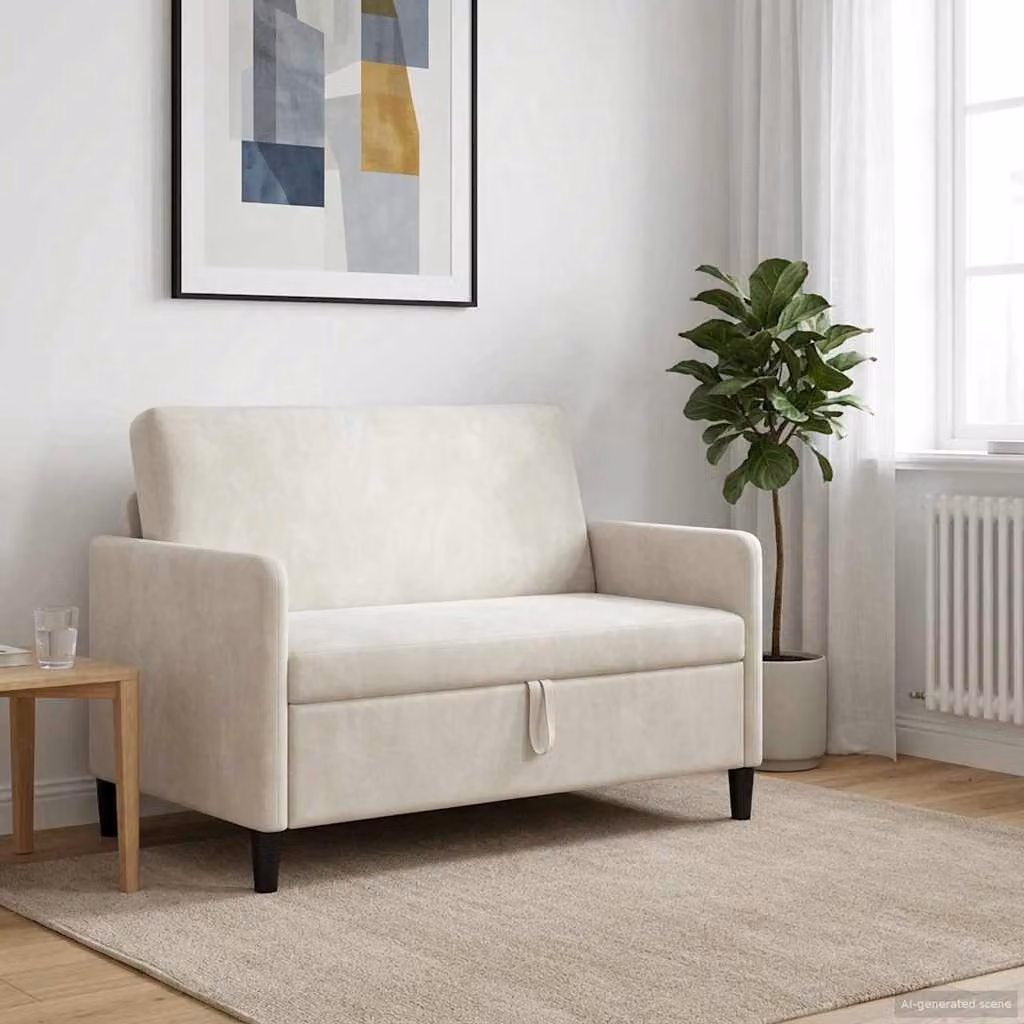 Divano moderno vidaXL con contenitore apribile in tessuto beige L: 122 cm, P: 78 cm, H: 87 cm