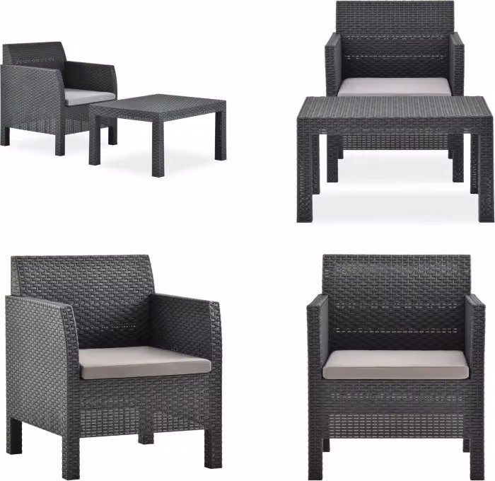 vidaXL Set salotto da giardino 2 pezzi con cuscino PP rattan antracite - Set salotto da giardino - Set salotto da giardino - Mobili da giardino - Set mobili da giardino