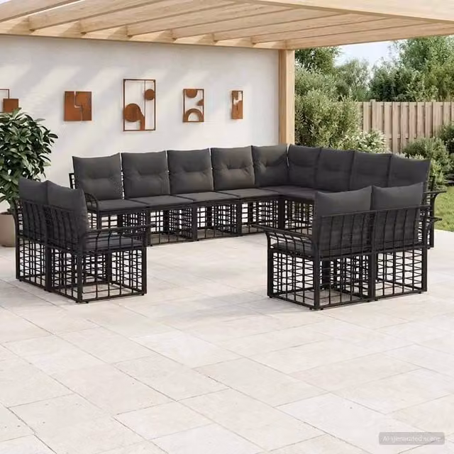 Set di divani da esterno 12 pz Nero e Grigio scuro Poliestere 3437805