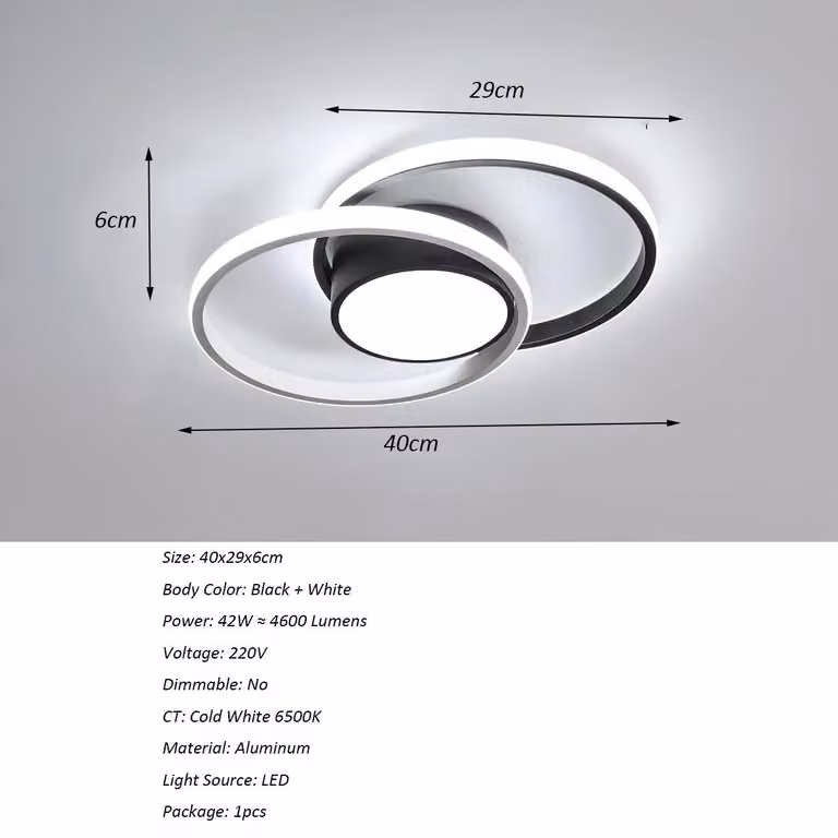 Lampada a soffitto LED moderna - Plafoniera rotonda doppia - 2 sorgenti luminose - Non dimmerabile - Montaggio a parete/soffitto - 220 V - Adatta per ambienti da 5 a 10 m² - Colore C2736