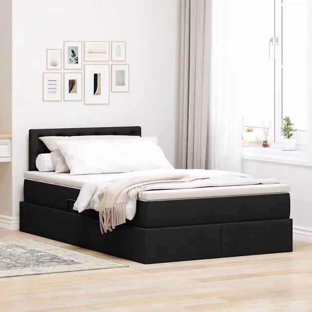 Letto con contenitore vidaXL con illuminazione LED e porta USB in tessuto nero L 120 x P 200 cm