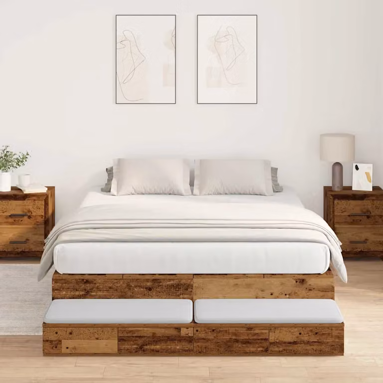 vidaXL Struttura letto con contenitore e cassetti in legno di pino marrone L: 135 cm, P: 200 cm, H: 226,5 cm