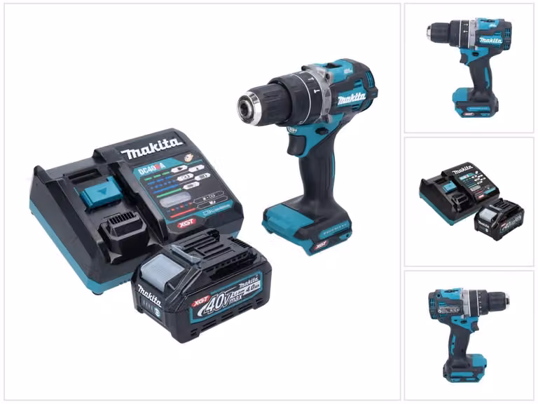 Trapano avvitatore a percussione a batteria Makita HP 002 GM101 40 V 64 Nm brushless + 1 batteria da 4,0 Ah + caricabatterie