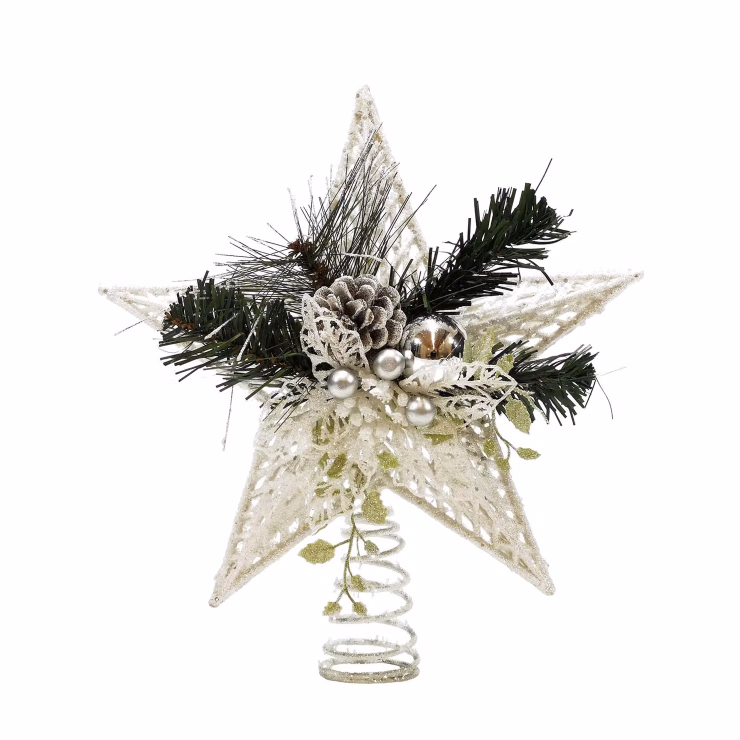 Puntale Stella di Natale con Pigne Glitterata Bianco Vestiamo Casa Altezza: 32 cm – 1