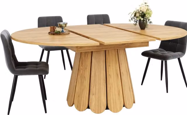 Tavolo da pranzo rotondo estensibile 118-158 cm in MDF effetto legno, 6 persone