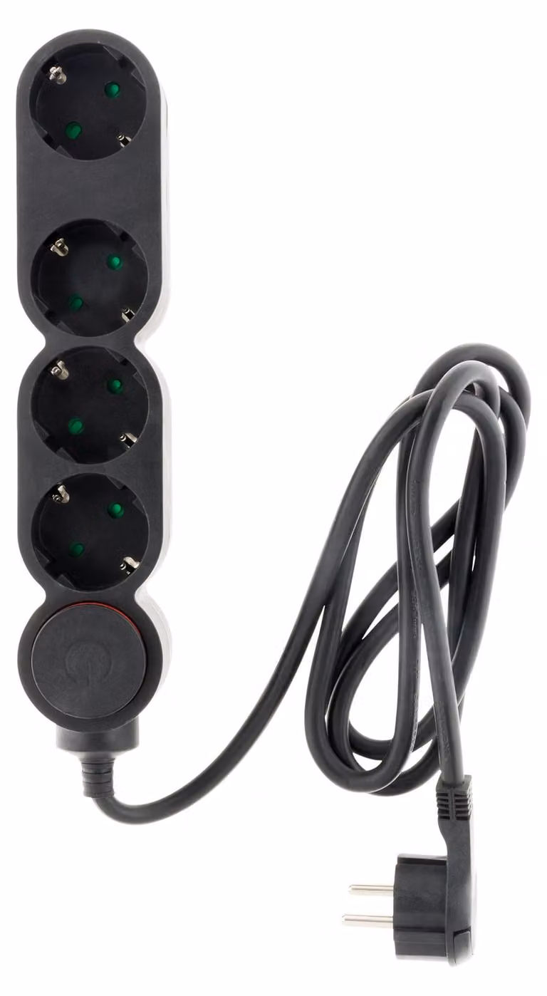Zenitech, ciabatta multipresa Schuko con interruttore, 4 prese da 16A, cavo da 1,5 metri, colore nero, potenza massima 3680W
