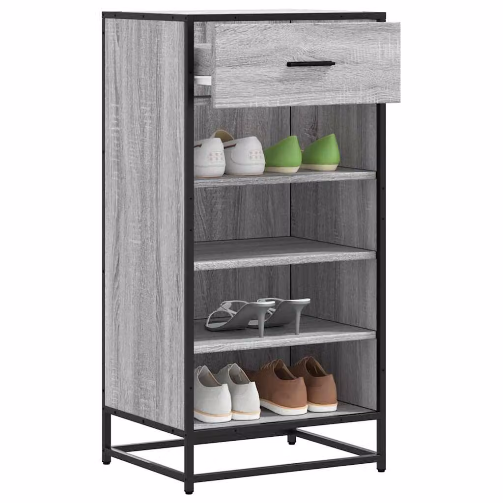Scarpiera moderna vidaXL in legno e metallo grigio, L: 48 cm, P: 38 cm, H: 97,5 cm