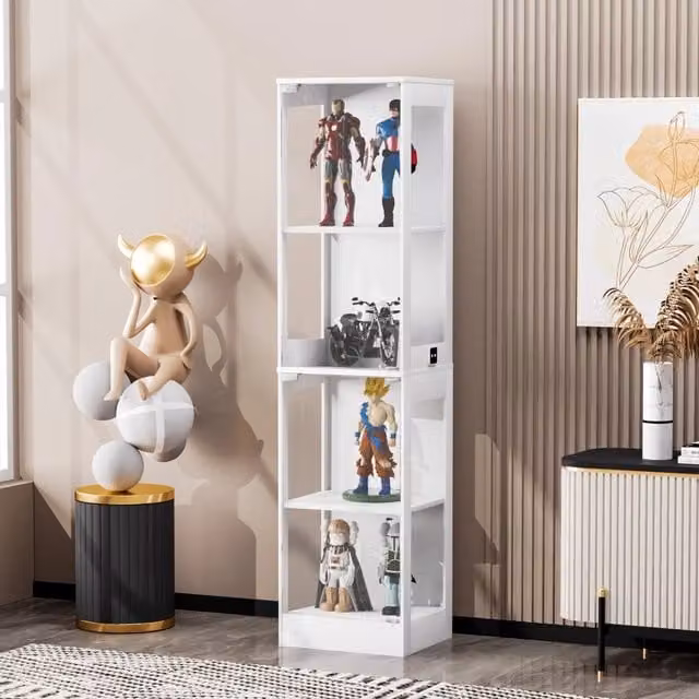 Vetrina REDOM moderna in MDF e vetro bianca con illuminazione LED integrata L/P/H: 40 x 35 x 165 cm – 1
