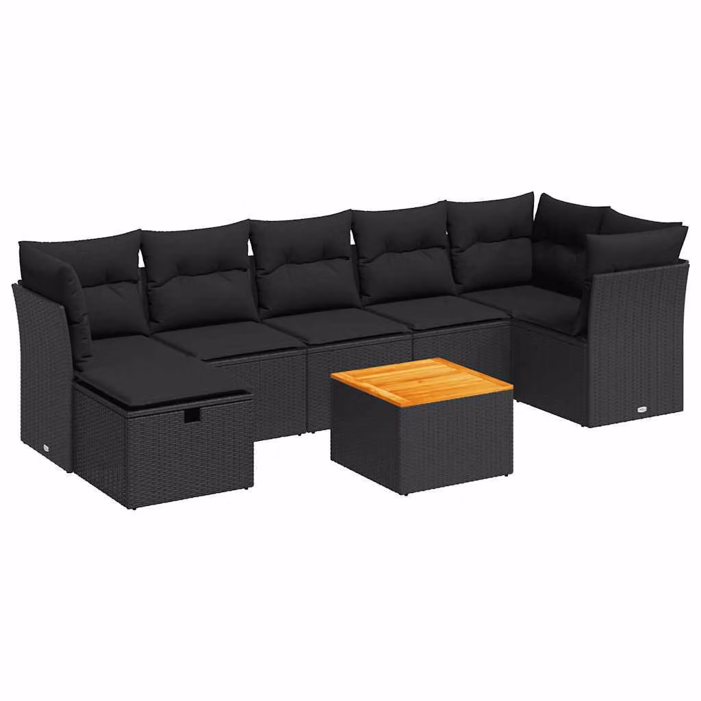 Set Divani da Giardino con Cuscini 8 pz Nero in Polyrattan