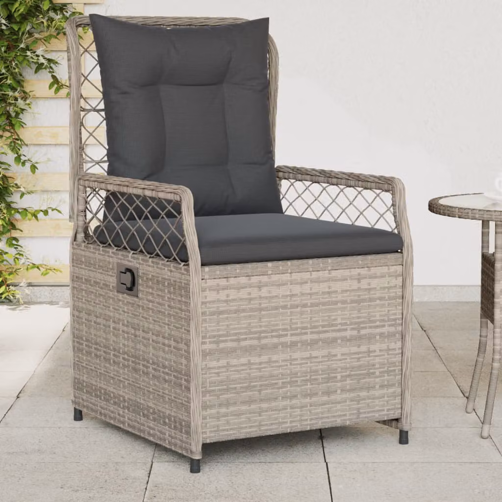 Set di 2 sedie da giardino reclinabili vidaXL in polyrattan e metallo, colore grigio chiaro