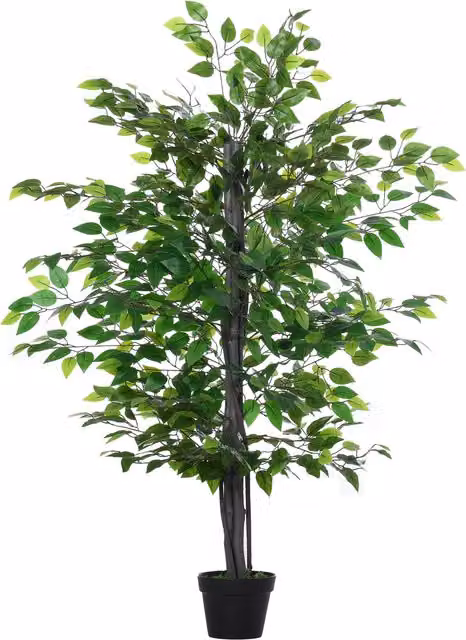 Outsunny Pianta Finta da Interno in Vaso con 756 Foglie, Albero Baniano Artificiale H145cm, Verde Aosom