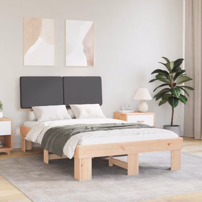 Letto moderno vidaXL con testiera rivestita in tessuto e struttura in legno di pino, Grigio, L 120 x P 200 cm