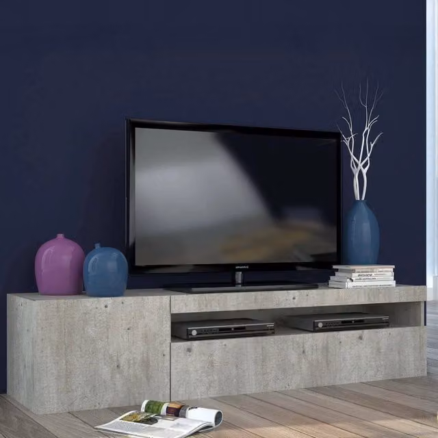 Mobile da soggiorno Porta Ardy, Made in Italy, Credenza per Ardy a 2 ante, Porta Ardy da salotto, cm 150x40h37, Cemento