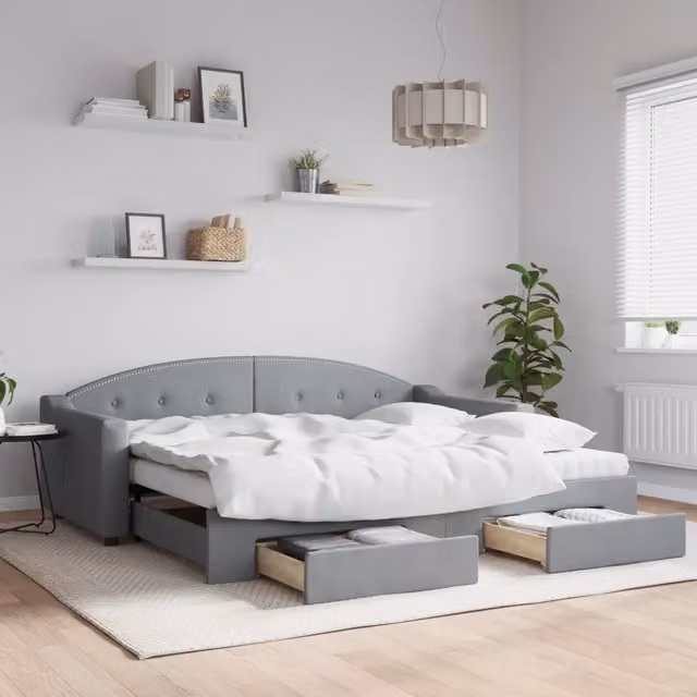 Divano Letto Estraibile Cassetti Grigio Chiaro 90x200cm Tessuto 3197584