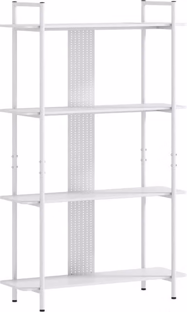 Libreria Xylo con 4 Ripiani e Pannello Perforato in Metallo e MDF, Colore Bianco, H 160,5 x L 35,0 x P 15,0 cm