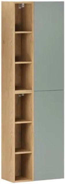 Mobili modulari da parete OSTER 50cm – mobili sospesi verde salvia 1 porta e 6 nicchie visibili effetto rovere chiaro