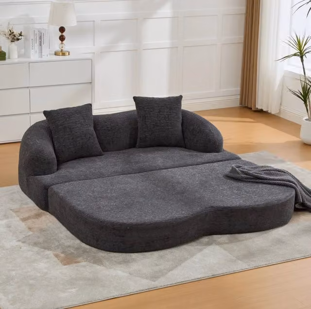 Divano letto 2 posti pieghevole in ciniglia grigio scuro HOMVRA