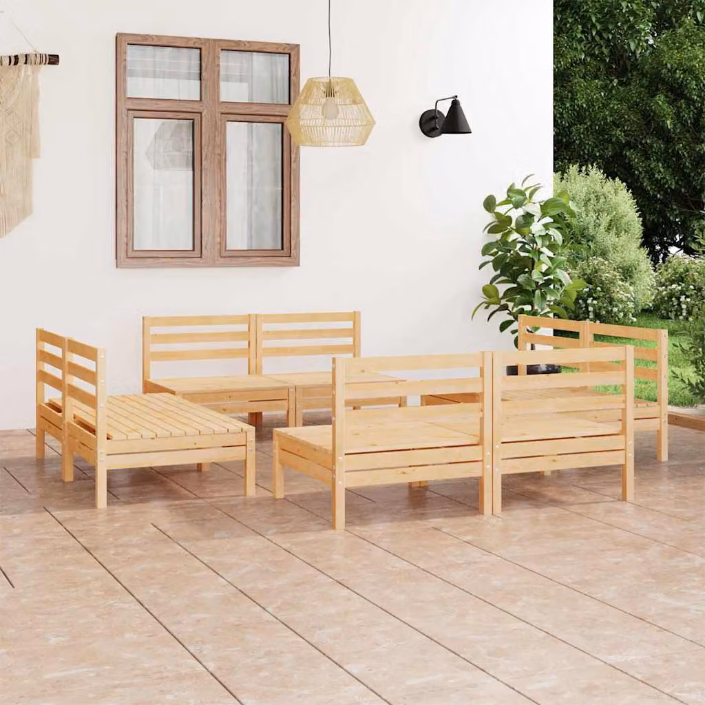 vidaXL Set Divani da Giardino 8 pz a Forma a L in Legno di Pino Marrone con Cuscini