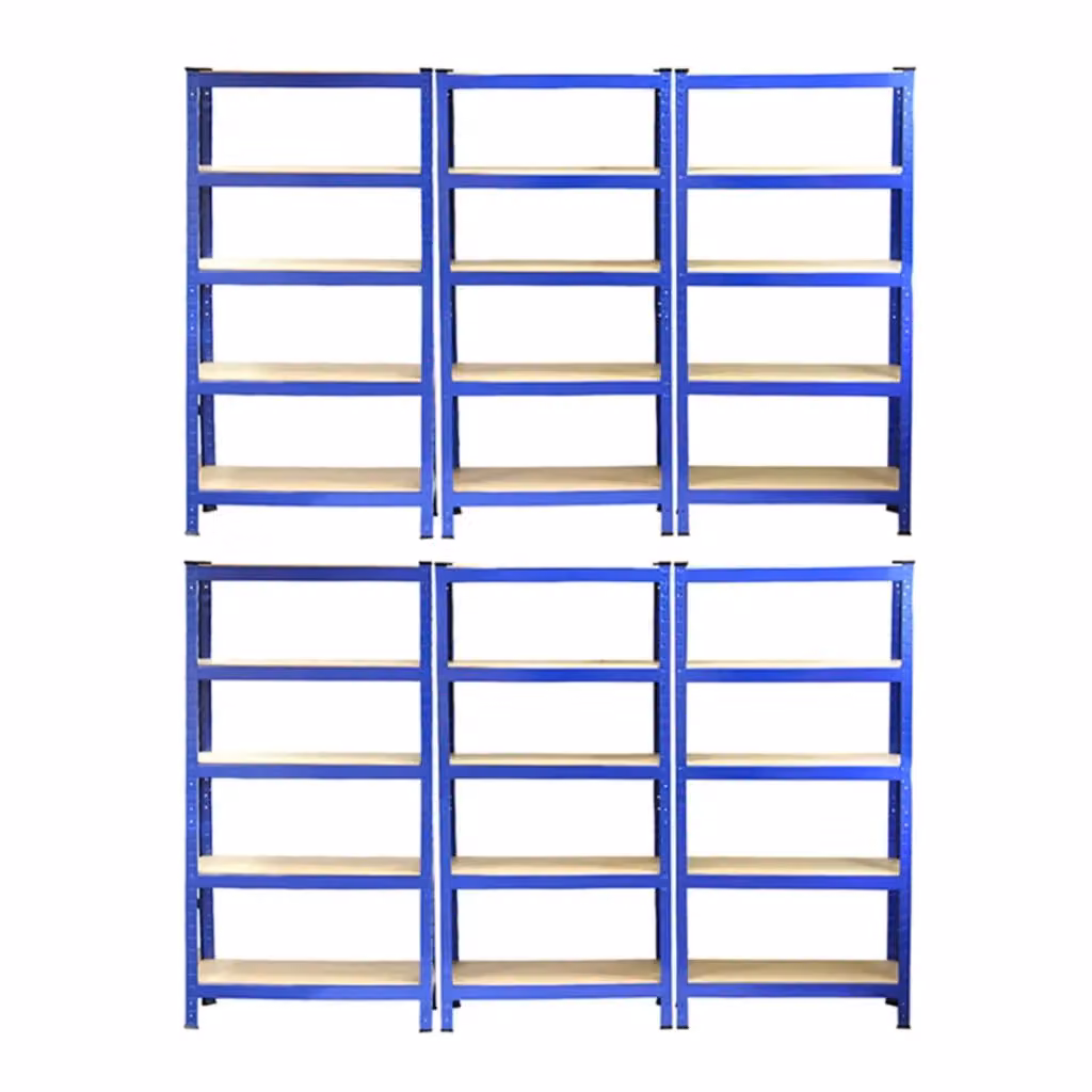 Set di 6 Scaffali in Acciaio T-Rax Blu senza bulloni, Larghezza: 75 cm – 2