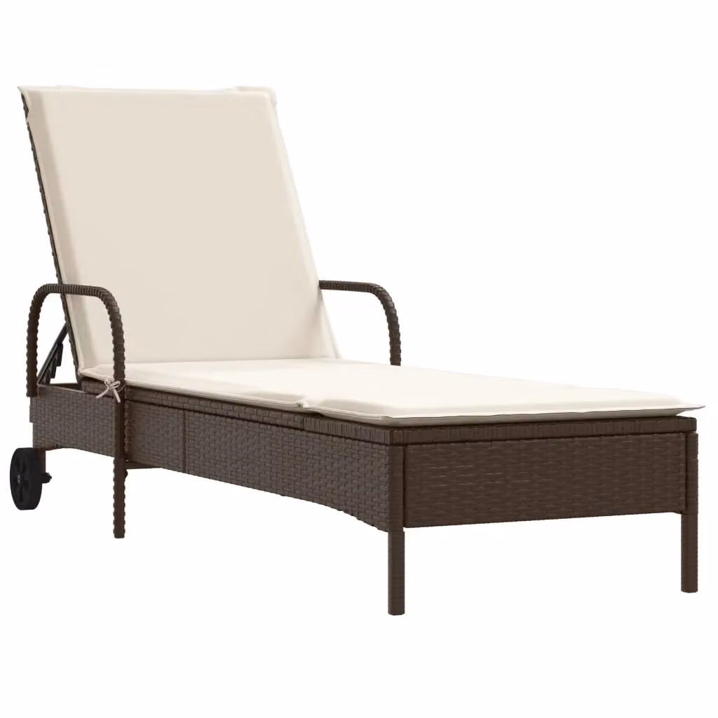 Lettino prendisole vidaXL in polyrattan marrone e bianco con ruote e poggiatesta regolabile – 2